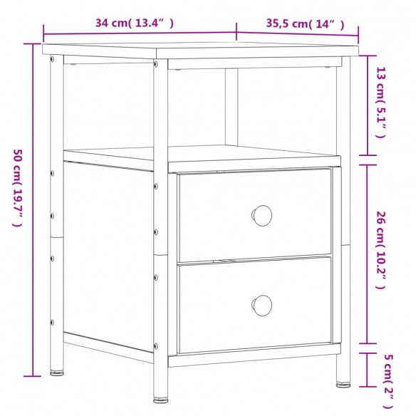 Table de chevet chêne marron 34x35,5x50 cm bois d'ingénierie