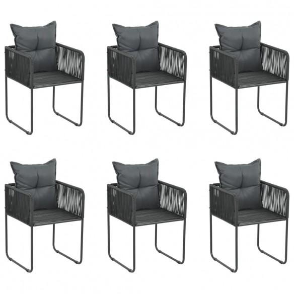 Chaises d'extérieur 6 pcs avec oreillers Résine tressée Noir