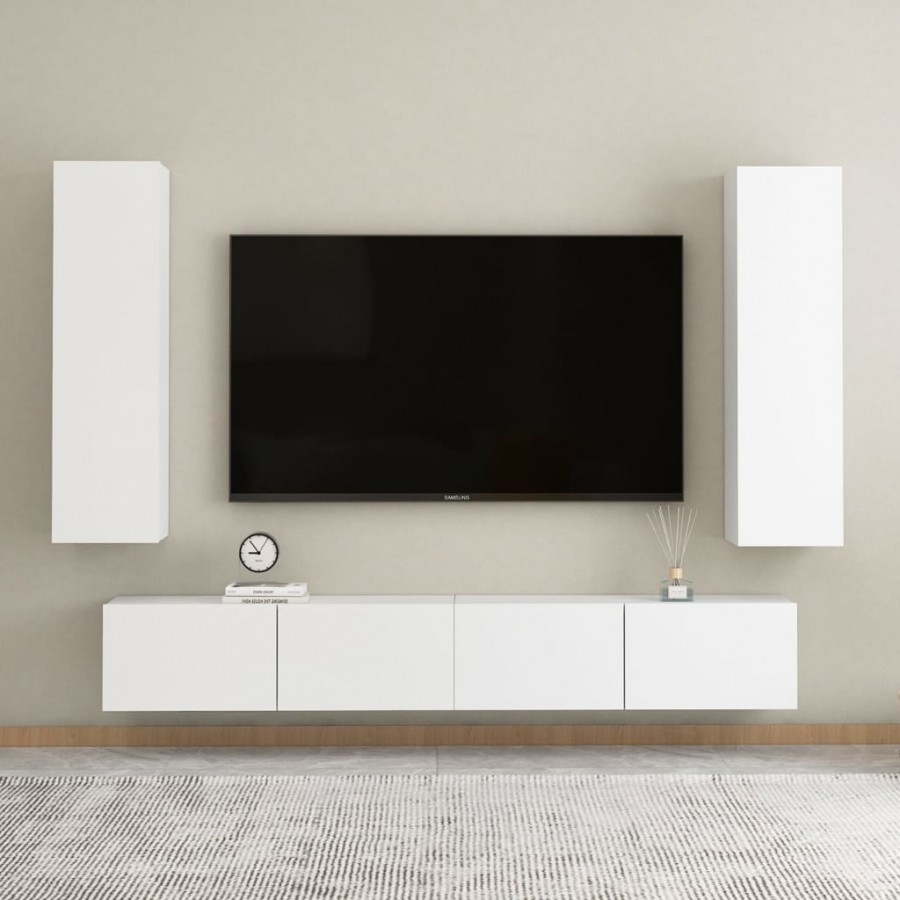 Ensemble de meubles TV 4 pcs Blanc Aggloméré