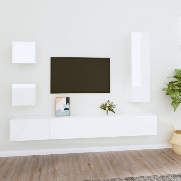 Ensemble de meubles TV 5 pcs Blanc brillant Bois d'ingénierie