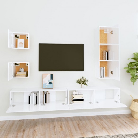 Ensemble de meubles TV 5 pcs Blanc brillant Bois d'ingénierie