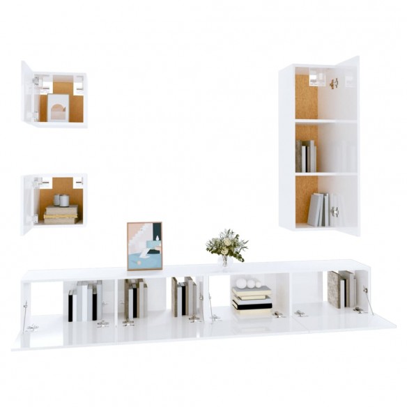 Ensemble de meubles TV 5 pcs Blanc brillant Bois d'ingénierie