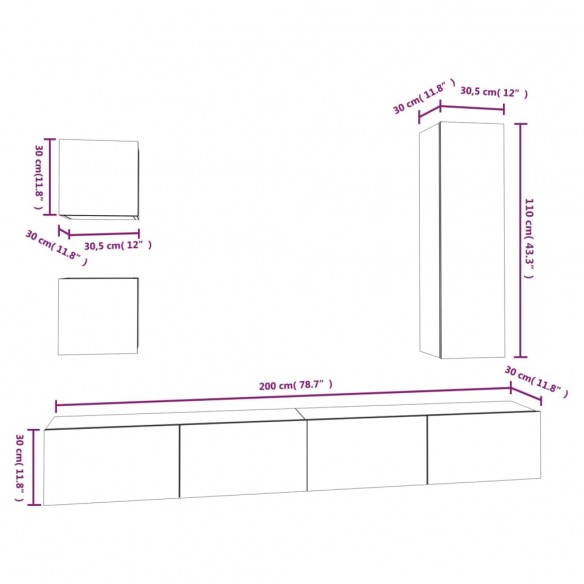 Ensemble de meubles TV 5 pcs Blanc brillant Bois d'ingénierie