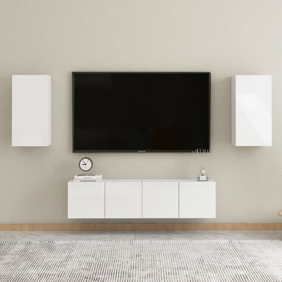 Ensemble de meubles TV 4 pcs Blanc brillant Aggloméré