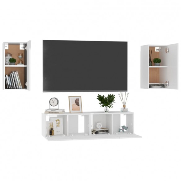 Ensemble de meubles TV 4 pcs Blanc brillant Aggloméré