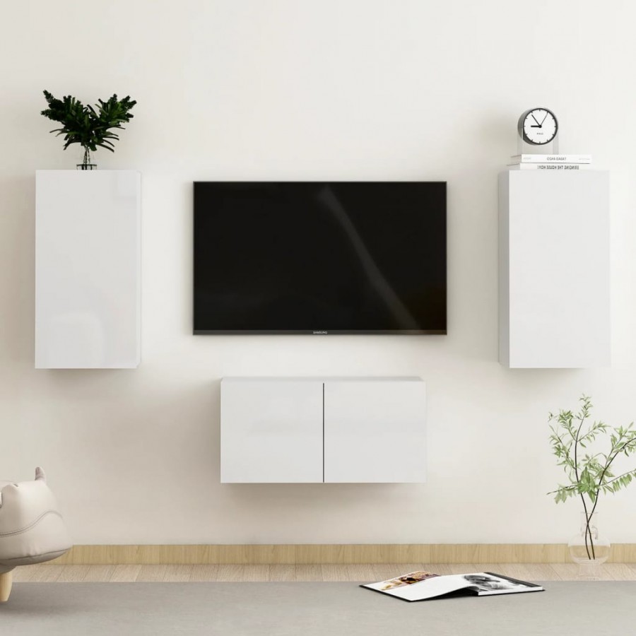 Ensemble de meubles TV 3 pcs Blanc brillant Aggloméré