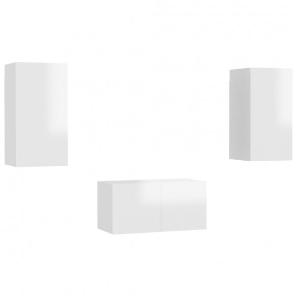 Ensemble de meubles TV 3 pcs Blanc brillant Aggloméré