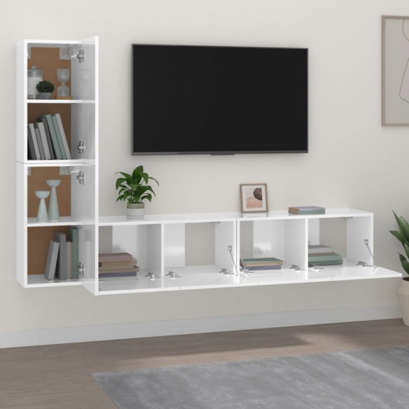 Ensemble de meubles TV 4 pcs Blanc brillant Bois d'ingénierie