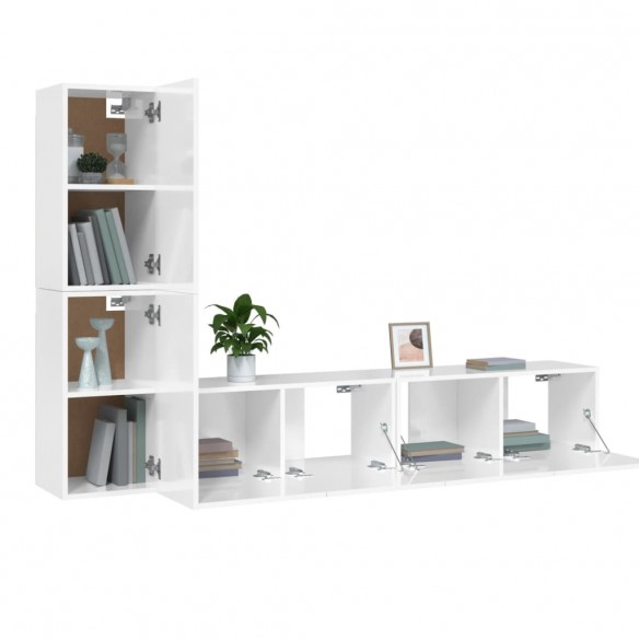 Ensemble de meubles TV 4 pcs Blanc brillant Bois d'ingénierie