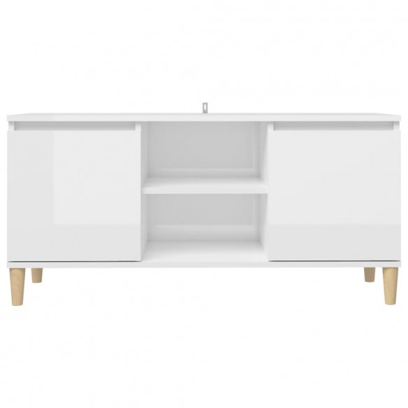 Meuble TV avec pieds en bois Blanc brillant 103,5x35x50 cm