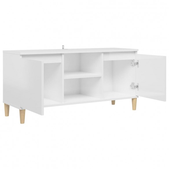 Meuble TV avec pieds en bois Blanc brillant 103,5x35x50 cm