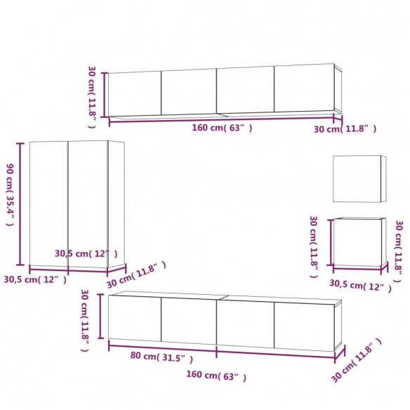 Ensemble de meubles TV 8 pcs Blanc Bois d'ingénierie