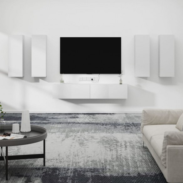 Ensemble de meubles TV 6 pcs Blanc Bois d'ingénierie