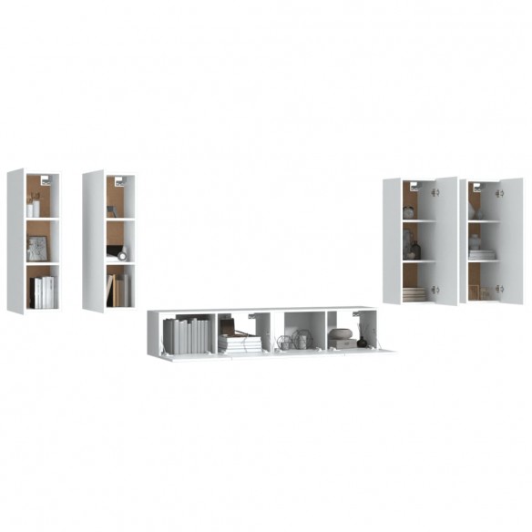 Ensemble de meubles TV 6 pcs Blanc Bois d'ingénierie