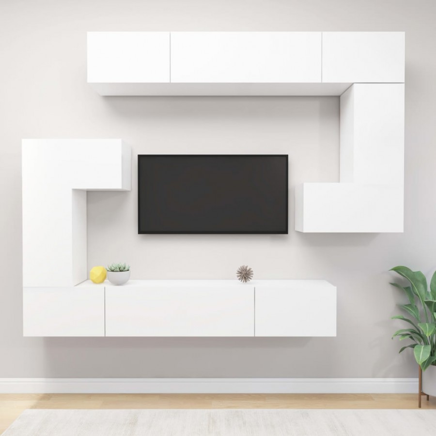 Ensemble de meuble TV 8 pcs Blanc Aggloméré