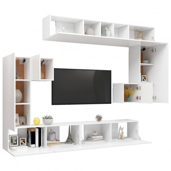 Ensemble de meuble TV 8 pcs Blanc Aggloméré