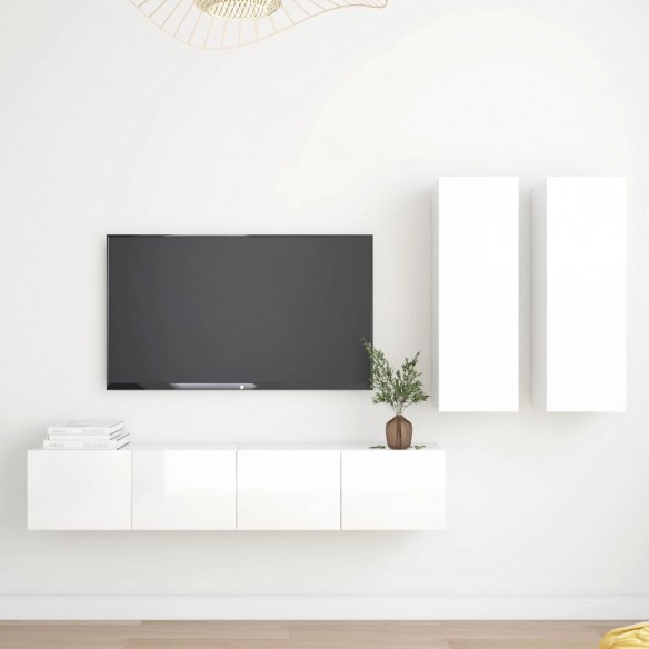 Ensemble de meubles TV 4 pcs Blanc brillant Aggloméré