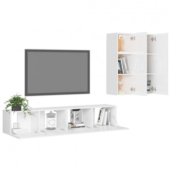 Ensemble de meubles TV 4 pcs Blanc brillant Aggloméré