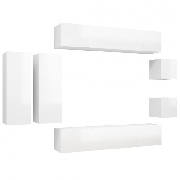 Ensemble de meuble TV 8 pcs Blanc brillant Aggloméré