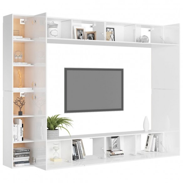 Ensemble de meubles TV 8 pcs Blanc brillant Aggloméré