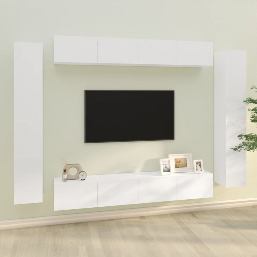 Ensemble de meubles TV 8 pcs Blanc brillant Bois d'ingénierie