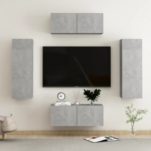 Ensemble de meubles TV 4 pcs Gris béton Aggloméré