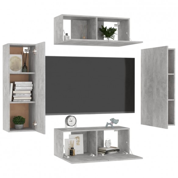 Ensemble de meubles TV 4 pcs Gris béton Aggloméré