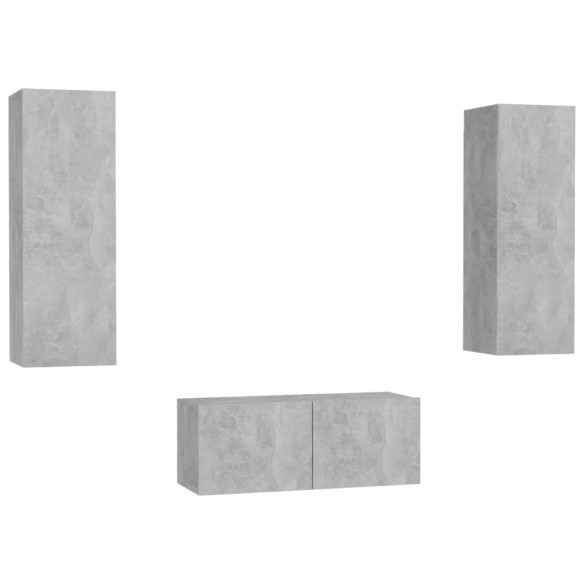 Ensemble de meubles TV 3 pcs Gris béton Aggloméré