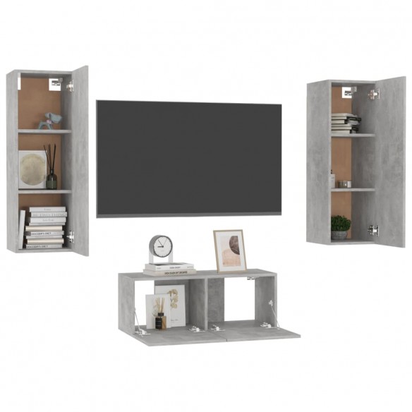 Ensemble de meubles TV 3 pcs Gris béton Aggloméré