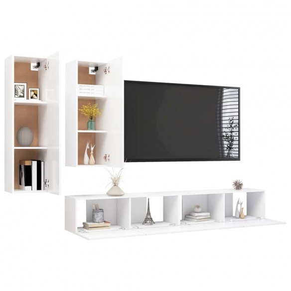 Ensemble de meuble TV 4 pcs Blanc Aggloméré