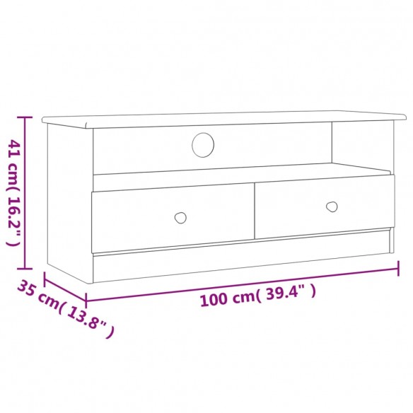 Meuble TV et tiroirs ALTA blanc 100x35x41 cm bois massif de pin