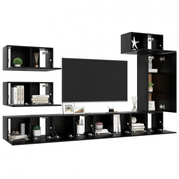 Ensemble de meuble TV 8 pcs Noir Aggloméré