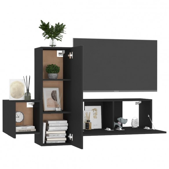 Ensemble de meubles TV 3 pcs Noir Aggloméré