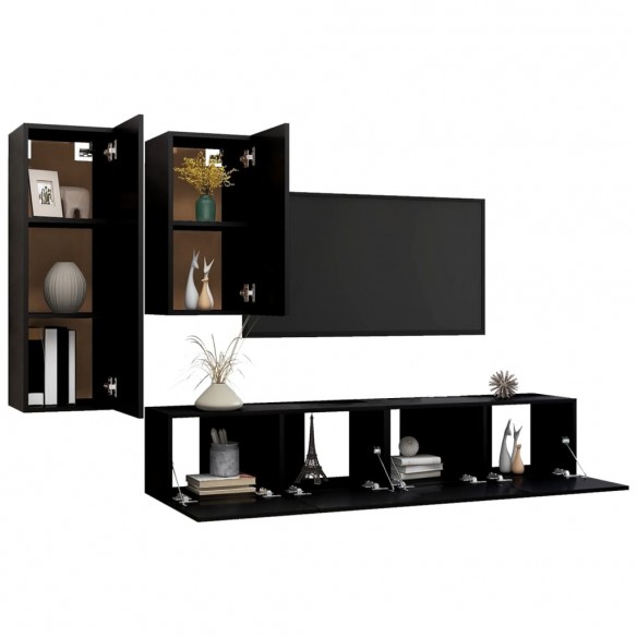 Ensemble de meuble TV 4 pcs Noir Aggloméré