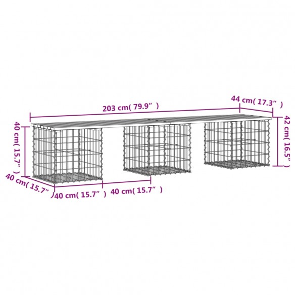 Banc de jardin design gabion 203x44x42 cm bois de pin imprégné