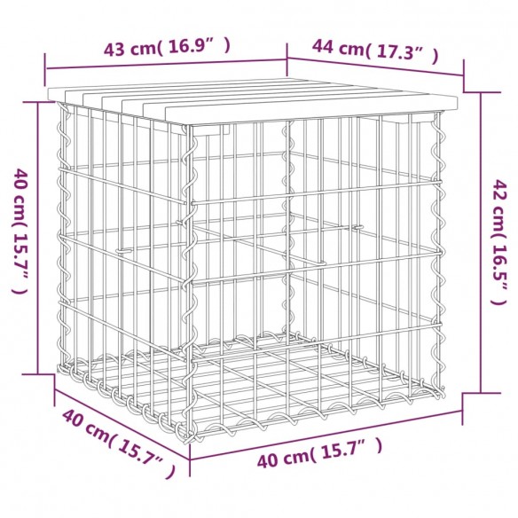 Banc de jardin design gabion 43x44x42 cm bois massif de douglas