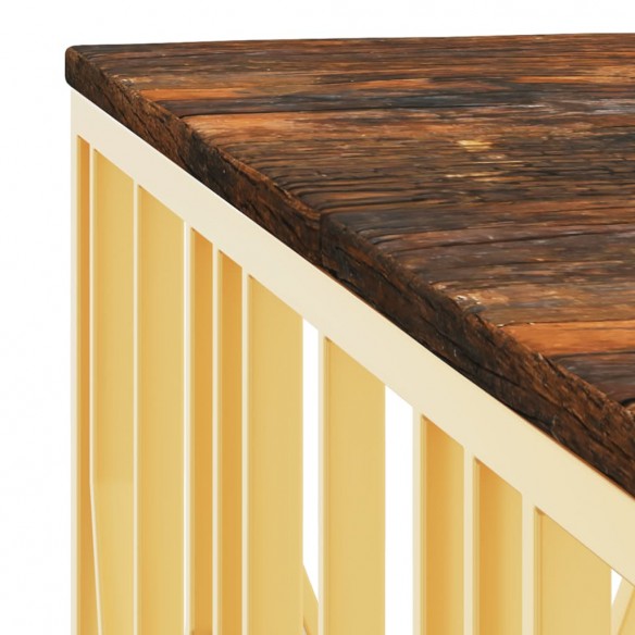 Table basse doré acier inoxydable et bois massif récupération