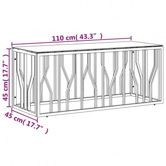 Table basse argenté 110x45x45 cm acier inoxydable et verre