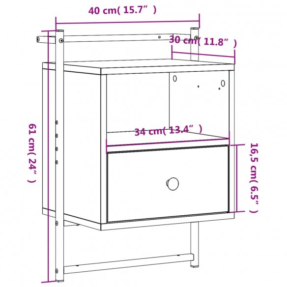 Table de chevet murale 2 pcs noir 40x30x61 cm bois d'ingénierie