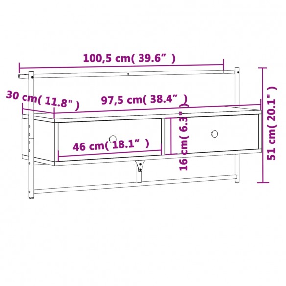 Meuble TV mural chêne marron 100,5x30x51 cm bois d'ingénierie