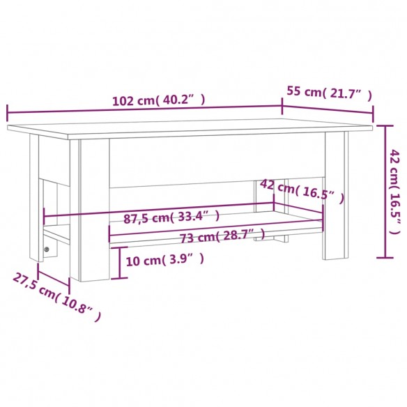 Table basse Gris béton 102x55x42 cm Aggloméré