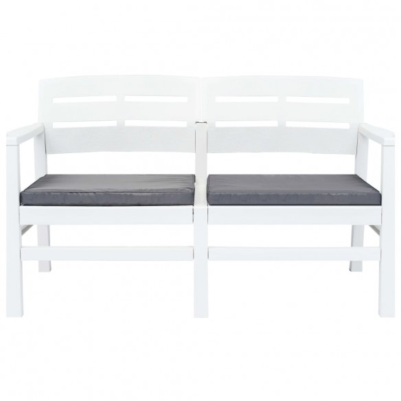 Banc de jardin à 2 places et coussins 133 cm Plastique Blanc