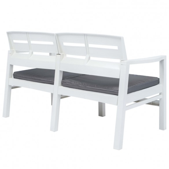 Banc de jardin à 2 places et coussins 133 cm Plastique Blanc