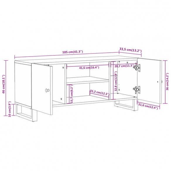 Meuble TV marron et noir 105x33,5x46 cm bois massif manguier