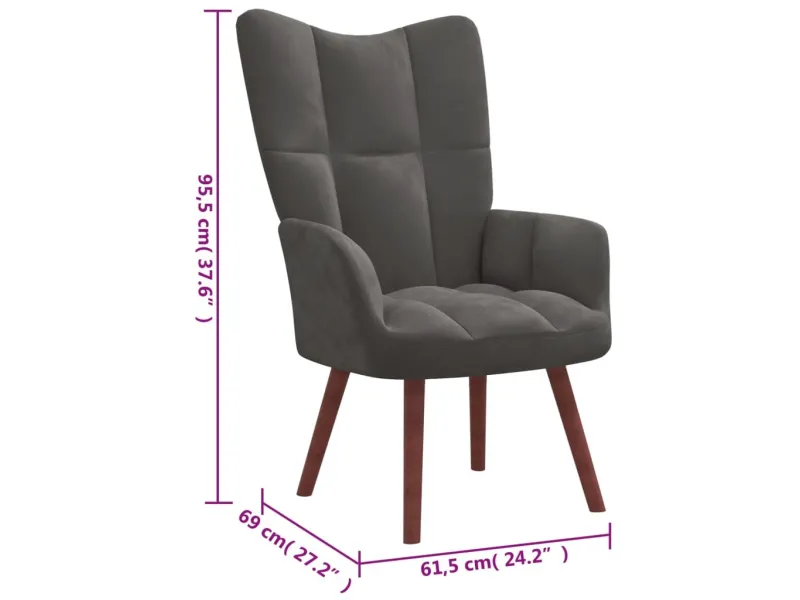 Chaise de relaxation avec repose-pied Gris foncé Velours