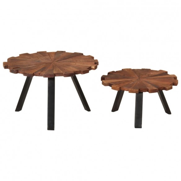 Tables basses 2 pcs bois massif récupéré et fer