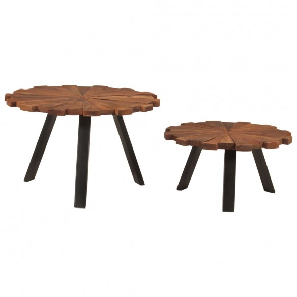 Tables basses 2 pcs bois massif récupéré et fer