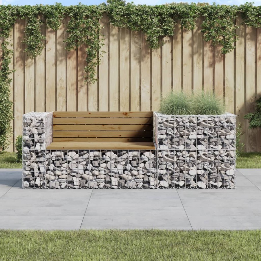 Banc de jardin avec panier en gabion bois de pin imprégné