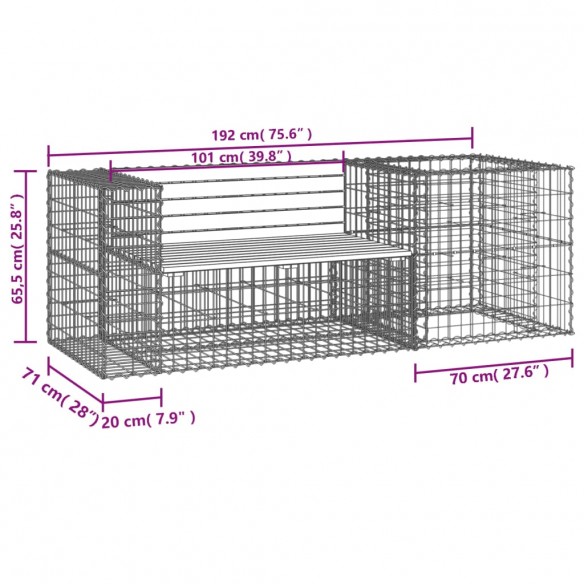 Banc de jardin avec panier en gabion bois de pin imprégné