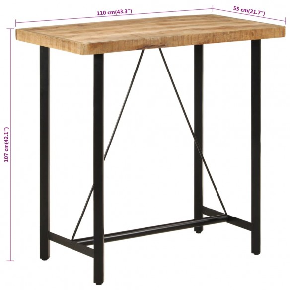 Table de bar 110x55x107 cm bois massif de manguier et fer